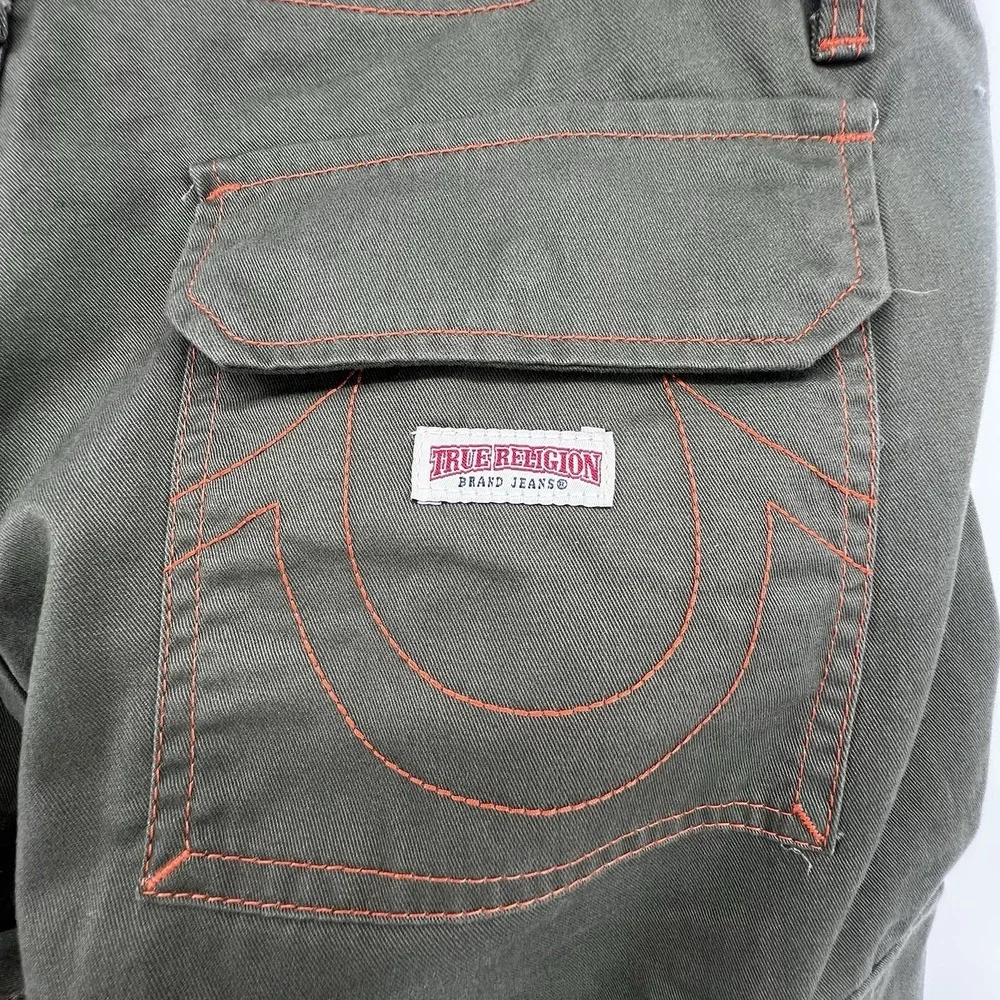 True‎ Religion Cargo Pants Men's 34 Green Kalamata Orange Stitching NWT $159 NEW
